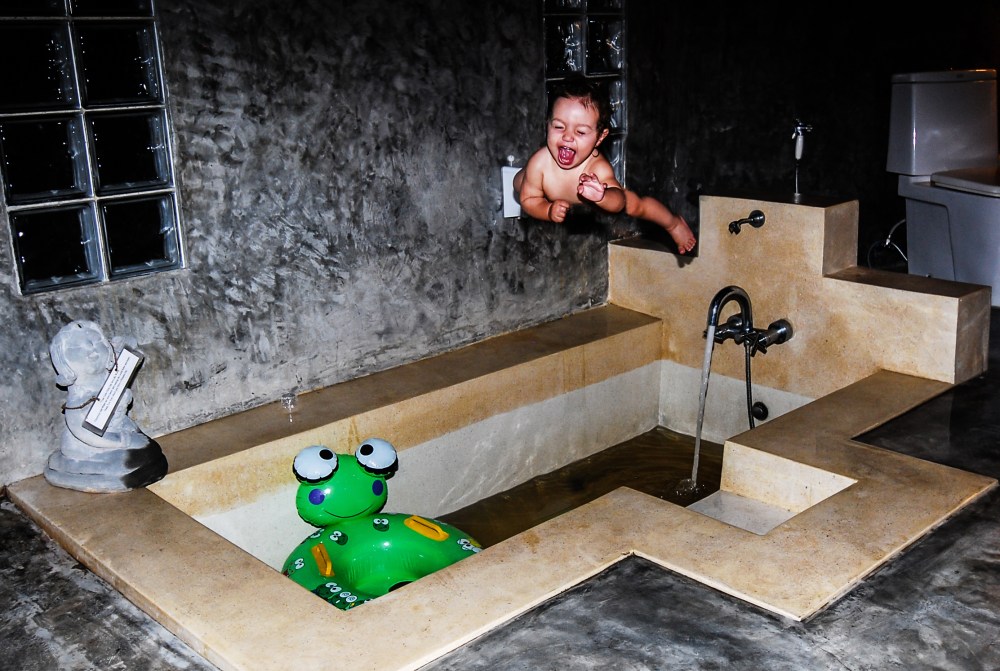 Baby jump to bath